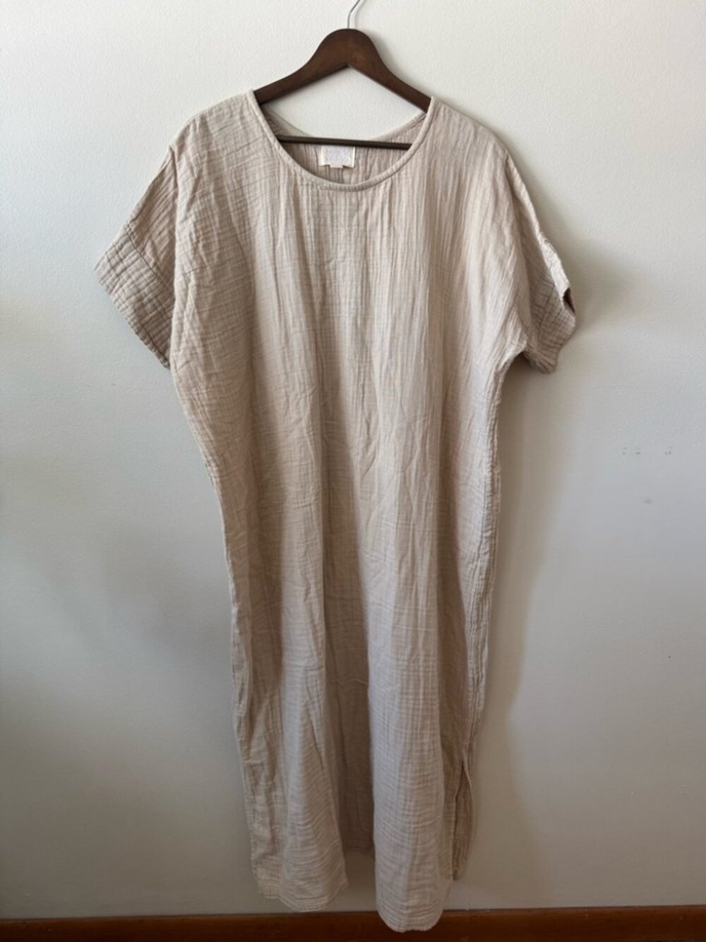 Honest Cotton Beige Midi Dress, T-shirt Dress, 100% Cotton